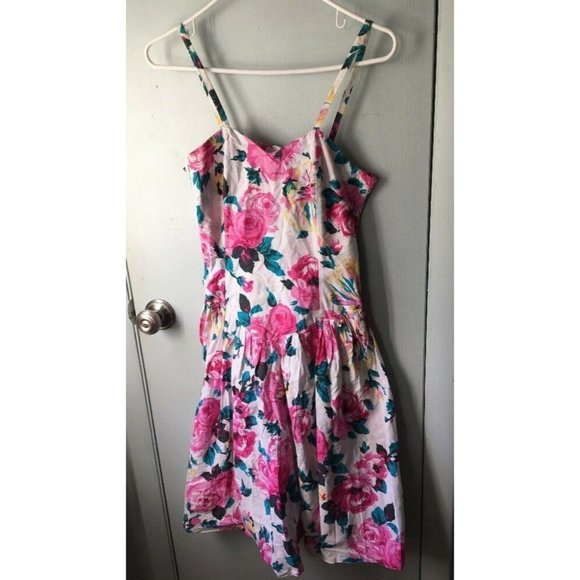 Promod Dresses & Skirts - Vintage Sundress Promod France Dress Pink Rose Floral Smocked Back Strappy